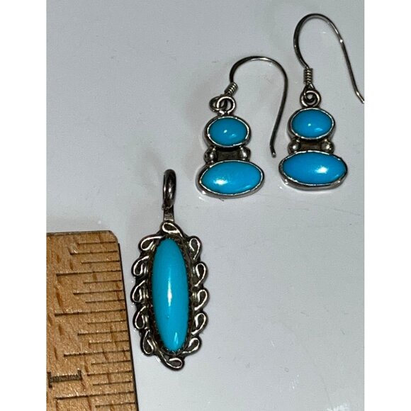 Boho Turquoise Silverplate Pendant & Dangle Earrings Womens Jewelry - Picture 3 of 9